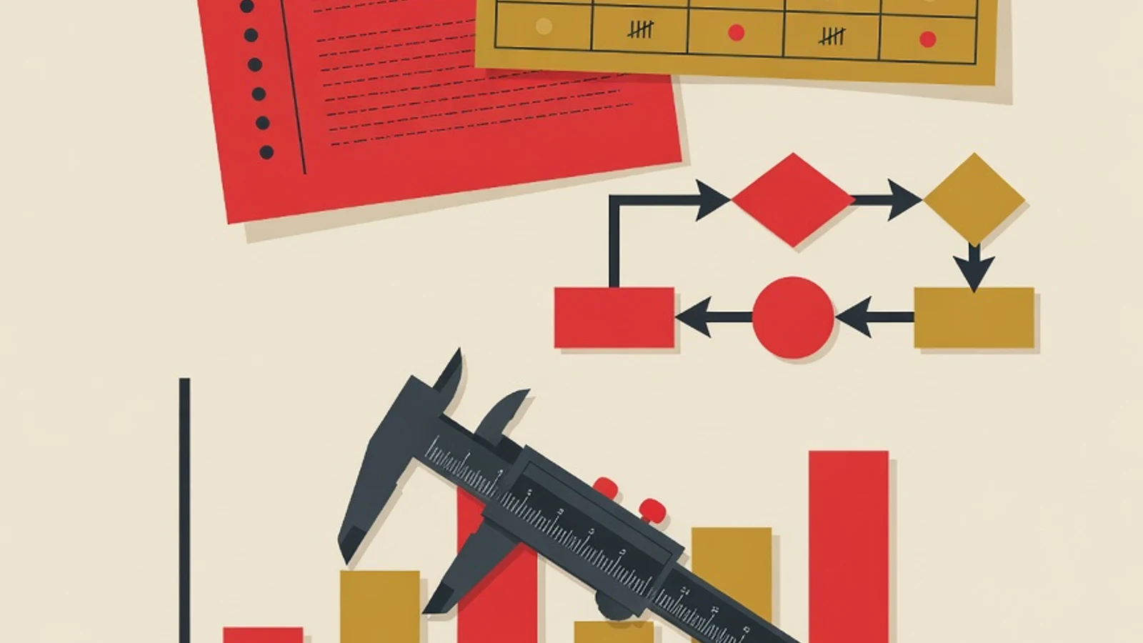 Ilustrasi editorial bab metodologi penelitian skripsi dengan tabel ukuran sampel, diagram alur langkah penelitian, dan alat ukur di atas grafik batang