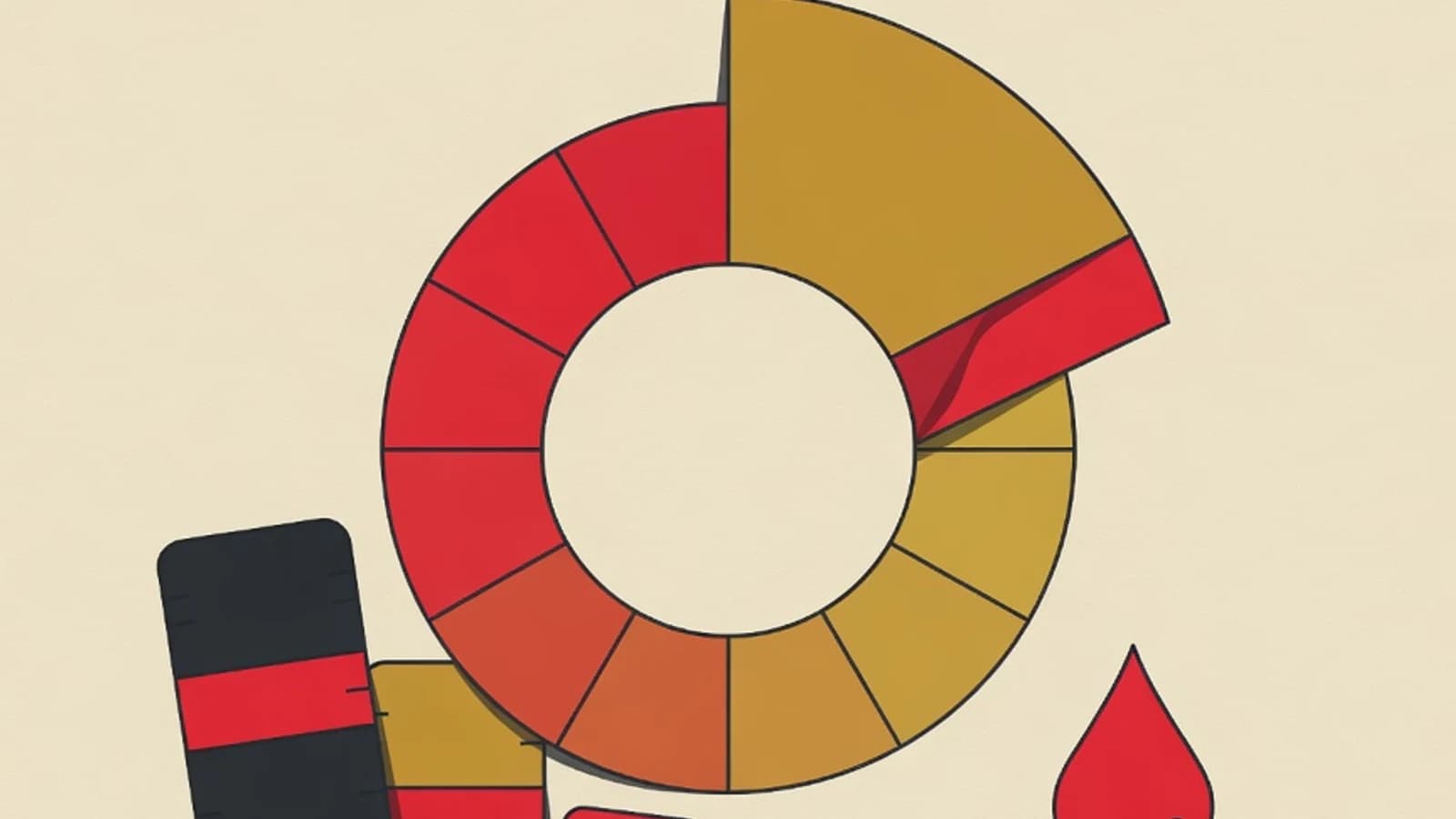 Ilustrasi teori warna: roda warna, deretan sampel warna, dan bilah gradasi palet