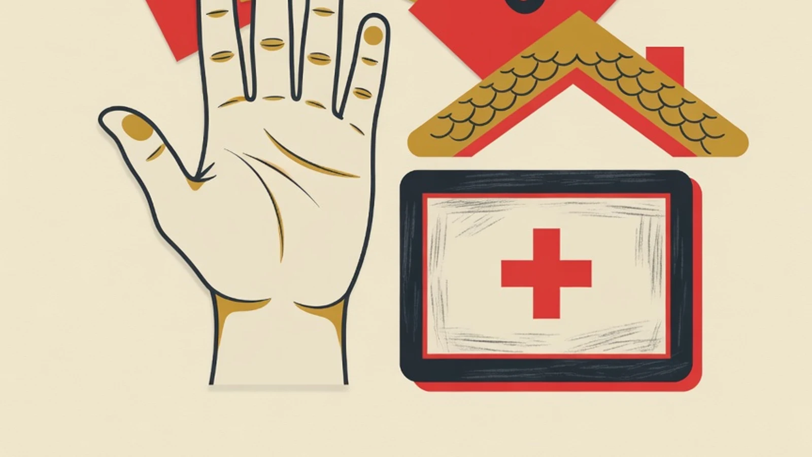 Flat editorial illustration: an open hand with counting fingers, home number cards, and a small chalkboard marked with a plus sign.
