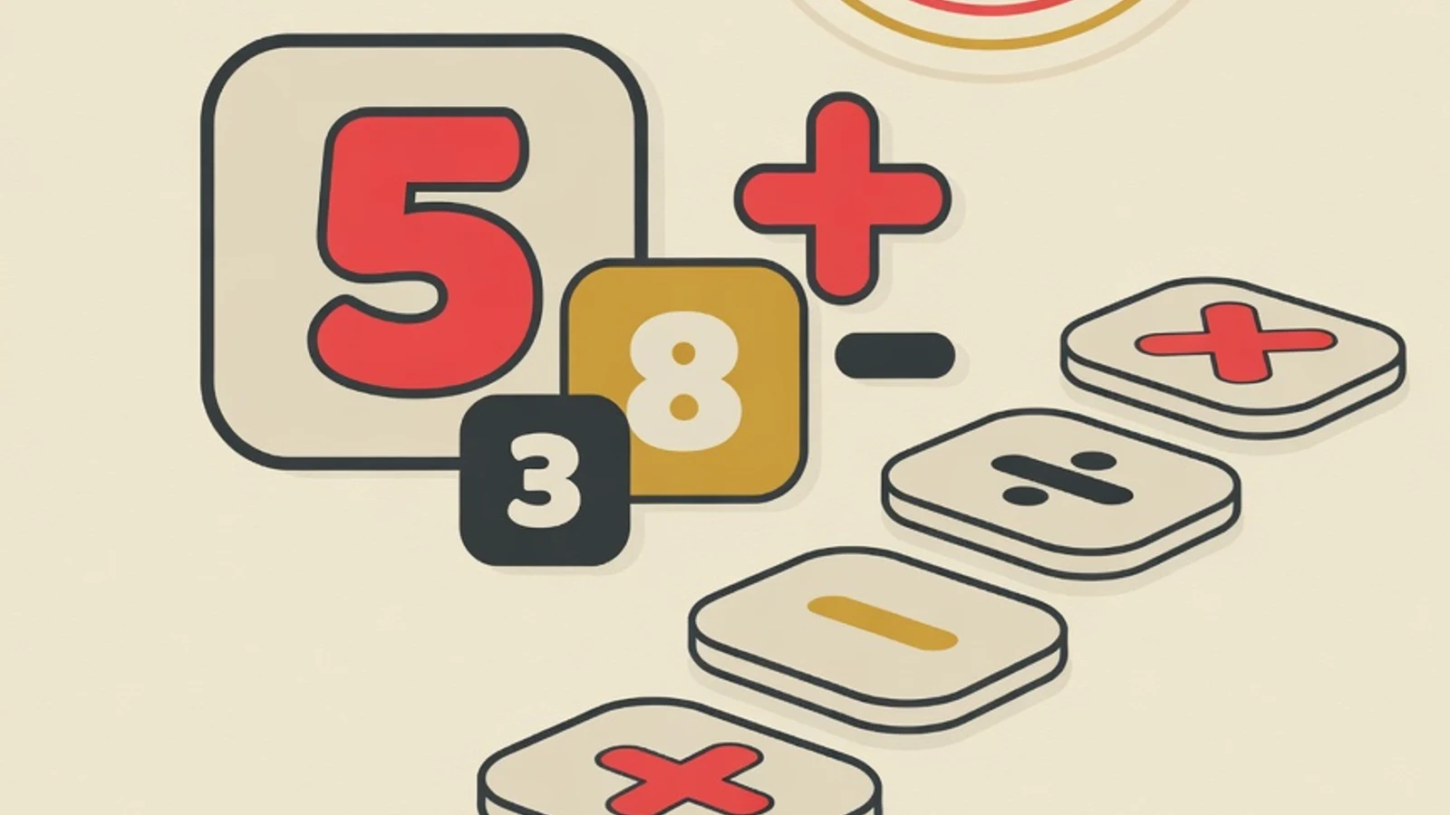 Ilustrasi datar bertema tenang: tangga menaik dari simbol matematika kecil, blok angka membulat, dan lingkaran pernapasan lembut dengan palet brand EduPoint