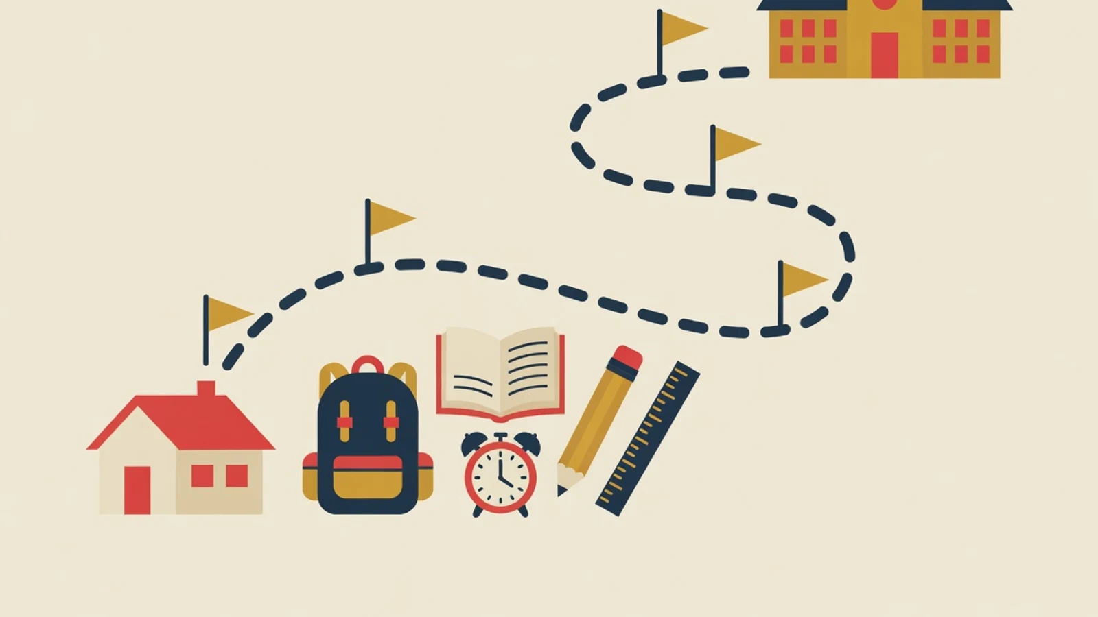 Illustration of a new school year learning roadmap from home to school