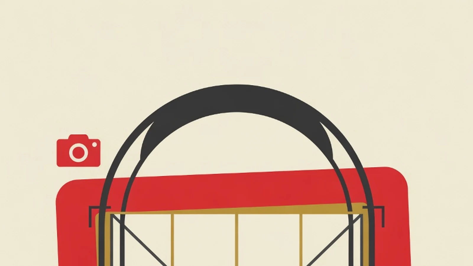 Flat editorial illustration of a photo frame with a rule-of-thirds grid, leading lines, and framing corners